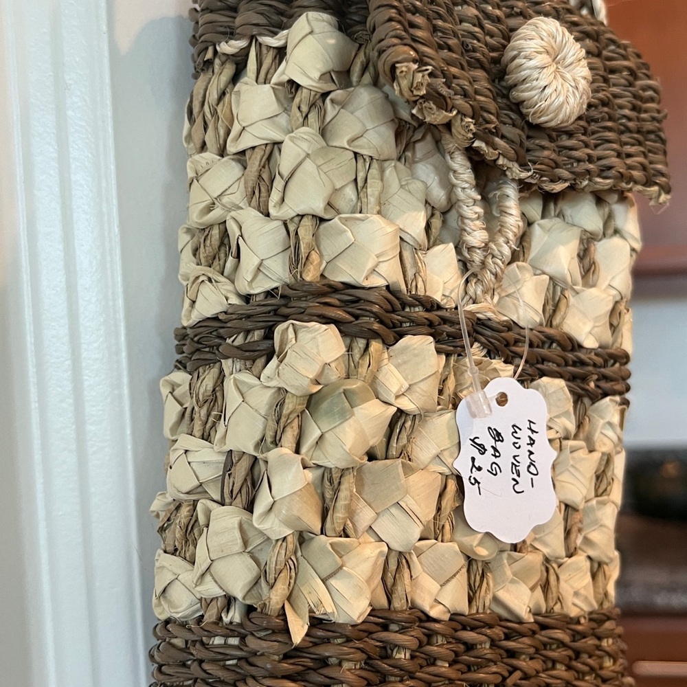 Rustic Woven Southeast Asian Crossbody Bag Brown and Cream